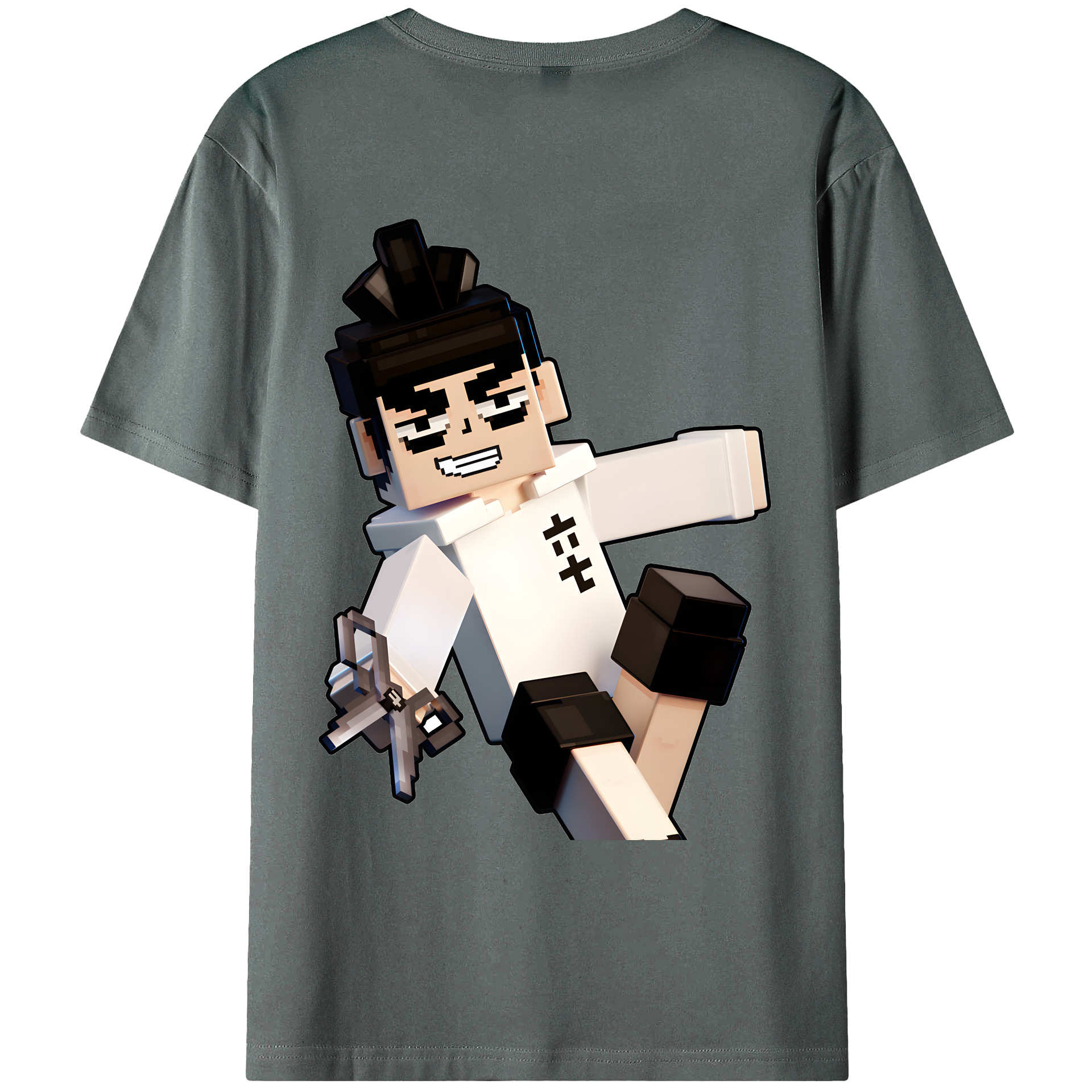 （画像用） マインクラフト ブロックの世界 Minecraft MC Block world 綿100％ メンズ半袖Tシャツ（バックプリント） 通気性